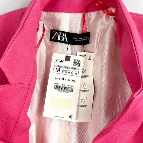 ZARA Bold Pink Longline Blazer Coat Jacket Medium Structured Statement Piece - Picture 12 of 13